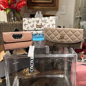 XOXO Beige, Time and Tru Butterfly & Badgley Mischka Quilted Wallet Trio NWT